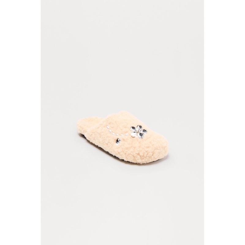 Nandy Jewel Sherpa Slippers – Beige