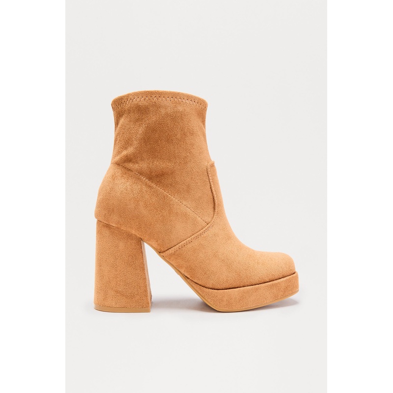 Navy Platform Booties – Camel