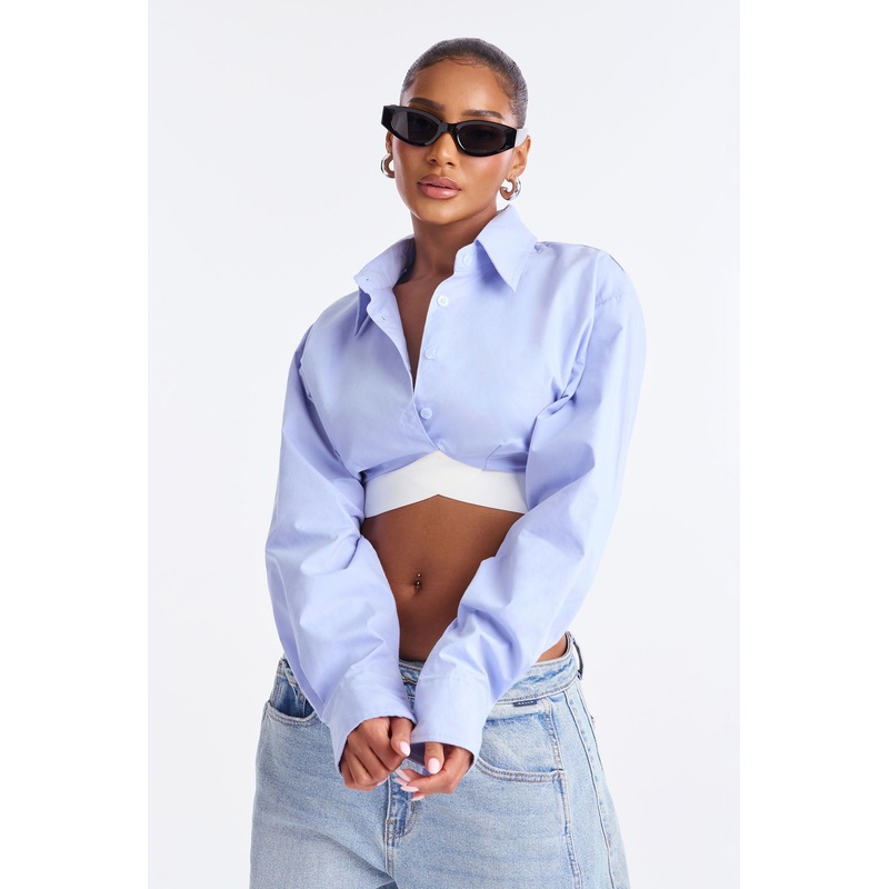 Not My Match Cropped Poplin Shirt – Blue/combo