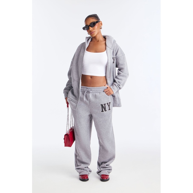 NY Oversized Fleece Pant Set – Heather Grey