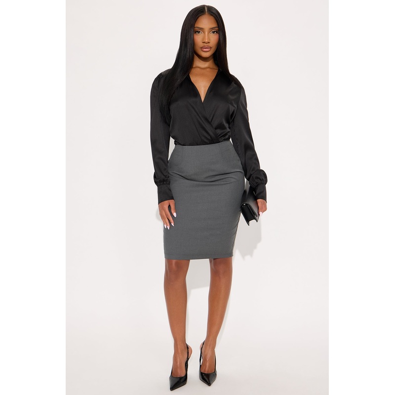 Paige Pencil Midi Skirt – Charcoal