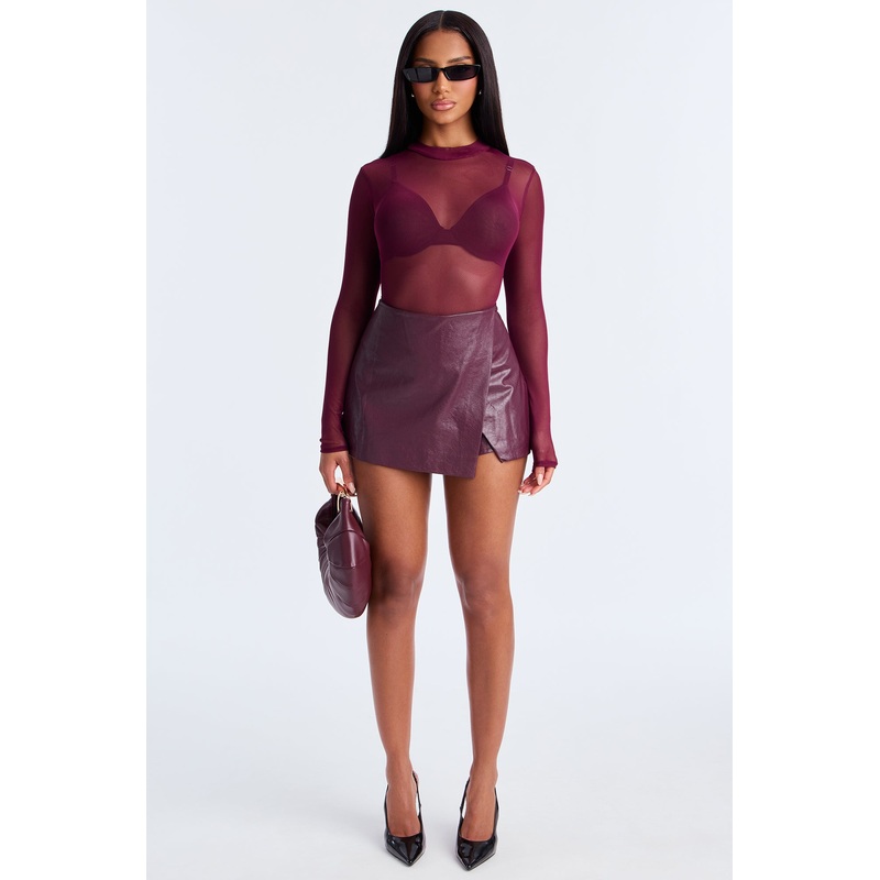 Sabine Faux Leather Wrap Skort – Plum