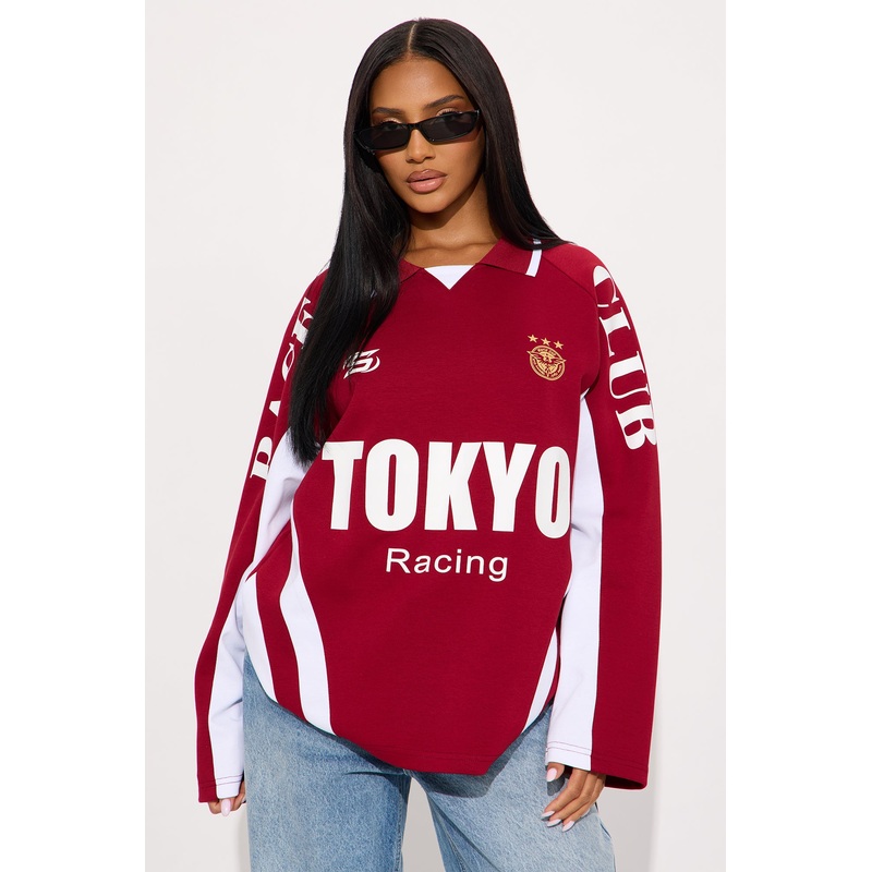 Tokyo Crowd Pleaser Long Sleeve Polo Tee – Burgundy
