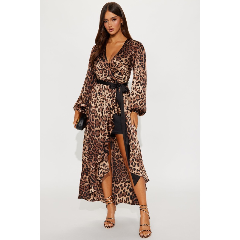 Vallia Leopard Satin Maxi Dress – Leopard