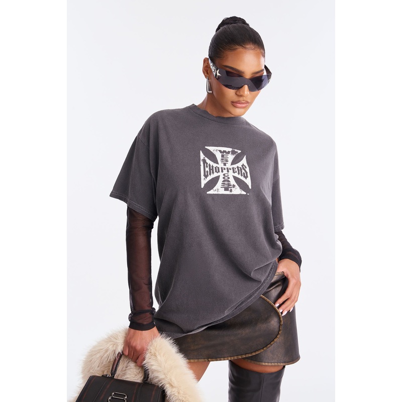 West Coast Choppers Front and Back Washed Tee – Black