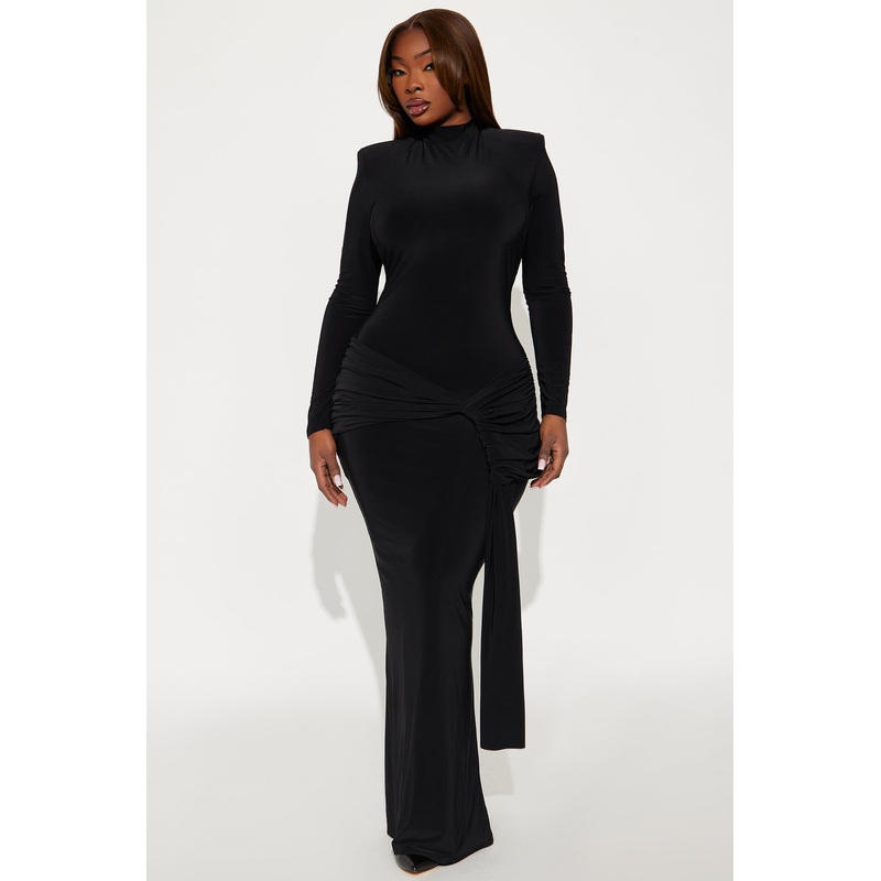 All Glammed Up Draped Maxi Dress – Black