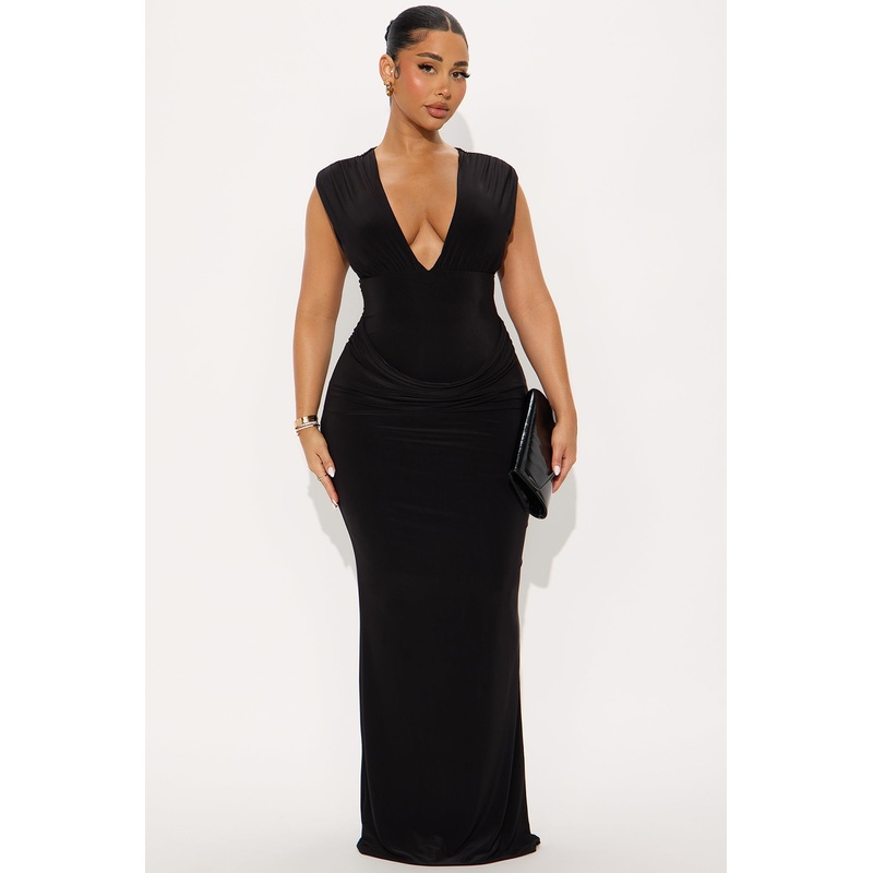 Always You Ruched Maxi Dress – Black