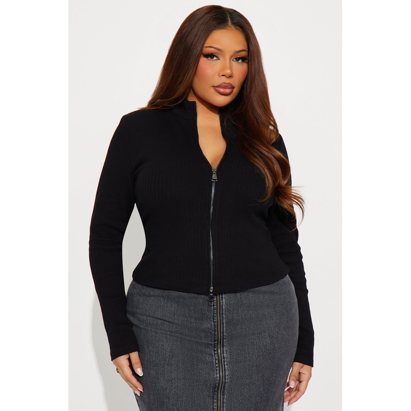 Aubrey Front Zip Cardigan – Black