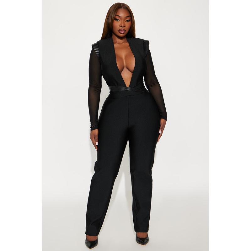 Bold Move Plunge Bandage Jumpsuit – Black