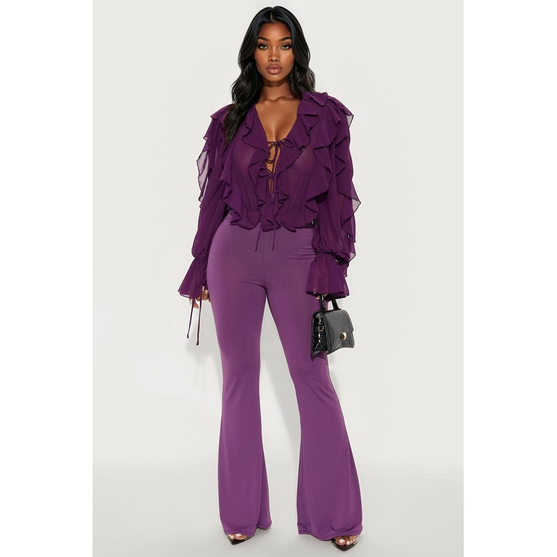 Bridgette Ruffle Bodysuit Pant Set – Eggplant
