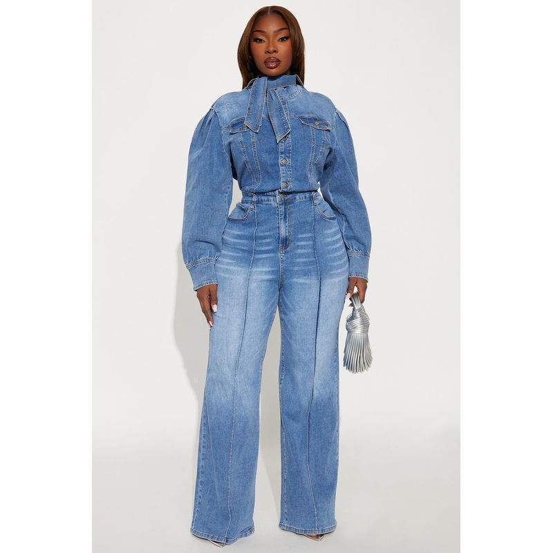 Ivana Bold Sleeve Denim Jumpsuit – Denim