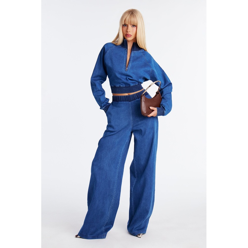 Khloe Knit Denim Pant Set – Medium Wash