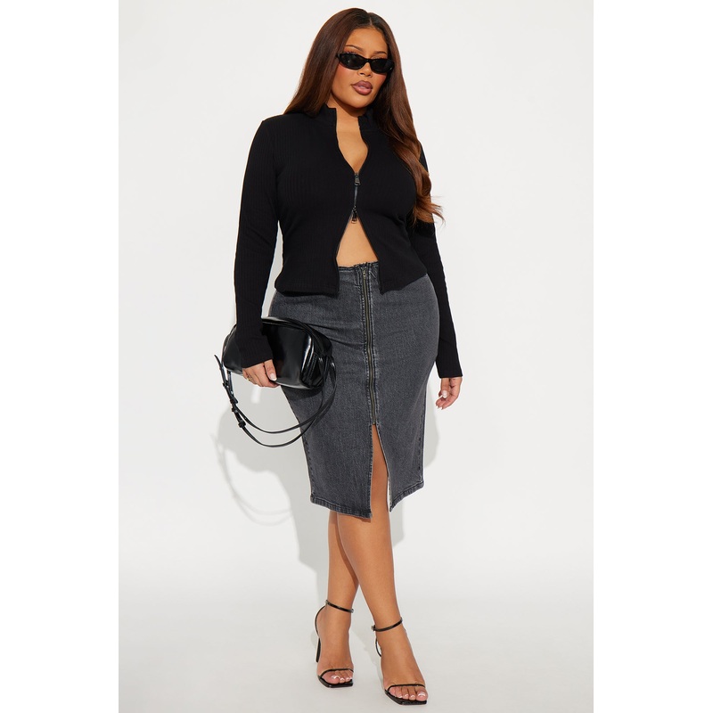 Sierra Deconstructed Waistband Denim Midi Skirt – Black Wash
