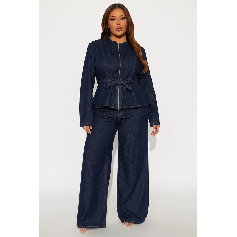 So Chic Denim Wide Leg Pant Set – Dark Wash
