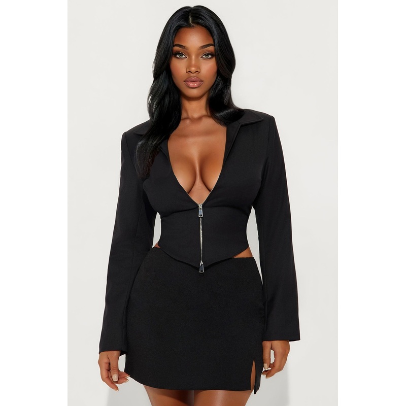 Something Settle Shoulder Pad Corset Top – Black