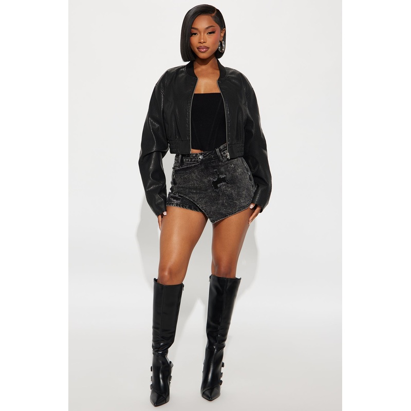 Too Late Denim Wrap Skort – Black Wash