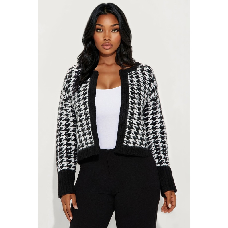 True Desires Houndstooth Cardigan – Black/White