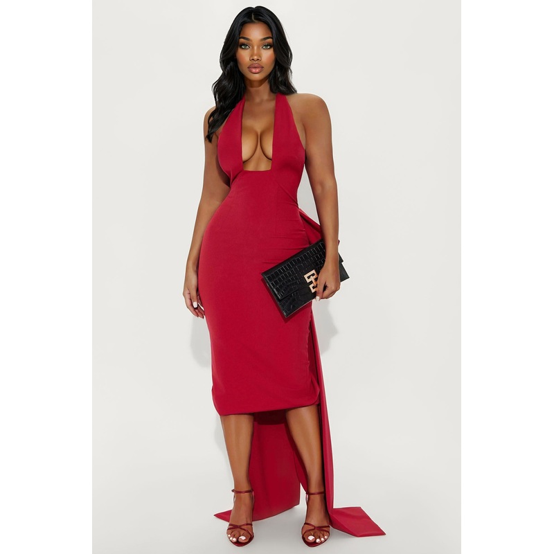 Valeria Detachable Bow Midi Dress – Red