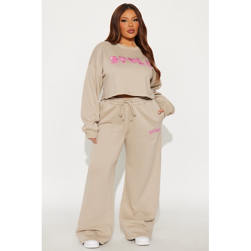 Walk With Style Fleece Pant Set – Stone