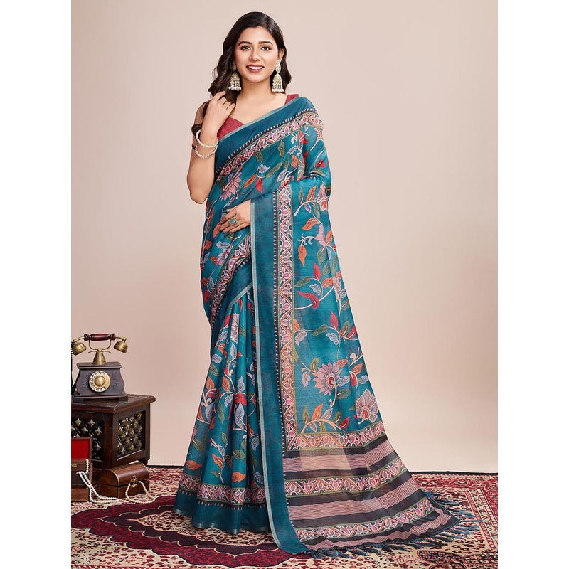 AMRUTKALA SAREES Floral Printed Saree with Blouse Piece