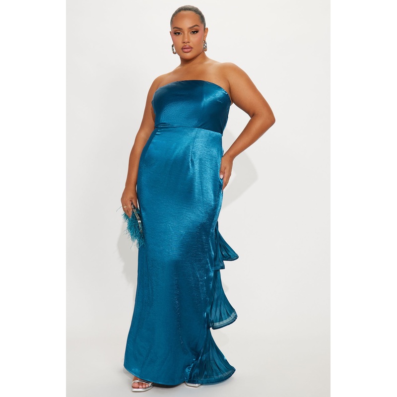 Anastasia Ruffle Satin Gown – Blue