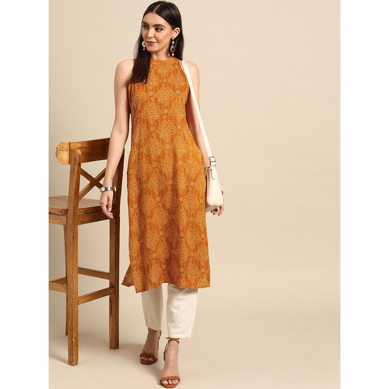 Anouk Women Yellow Bandhani Printed Kurta