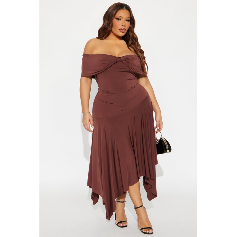 Brielle Asymmetrical Midi Dress – Chocolate