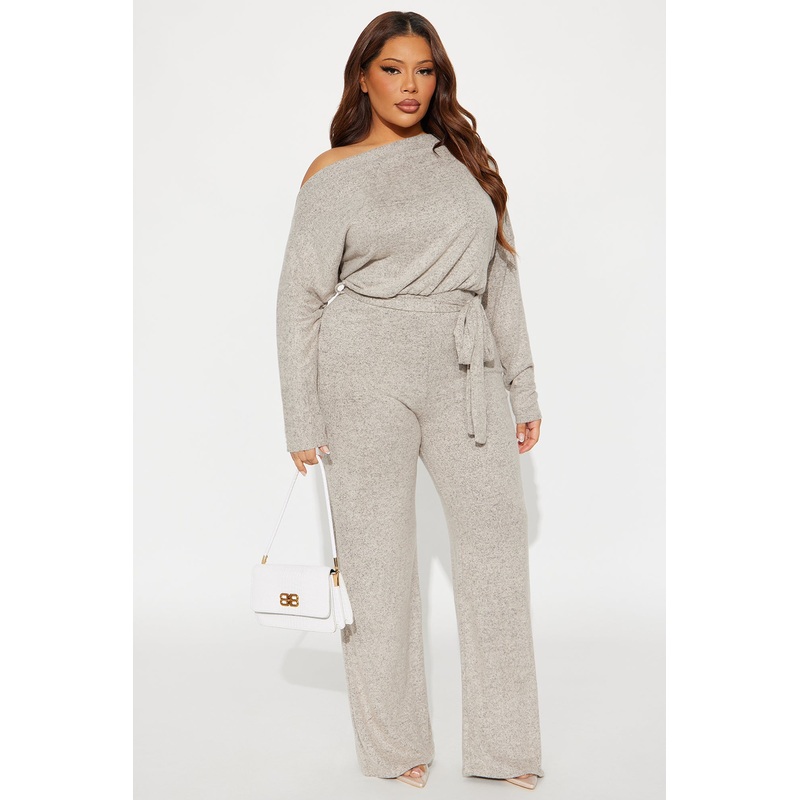 Camila Off Shoulder Tie Waist Juumpsuit – Oatmeal