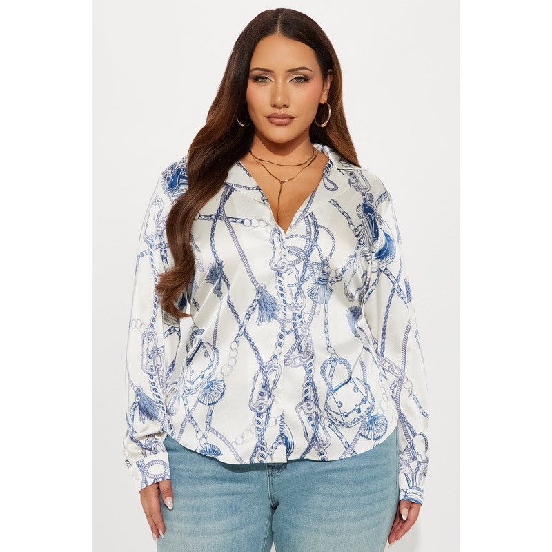 Chained To The Vibe Satin Shirt – Cream/combo