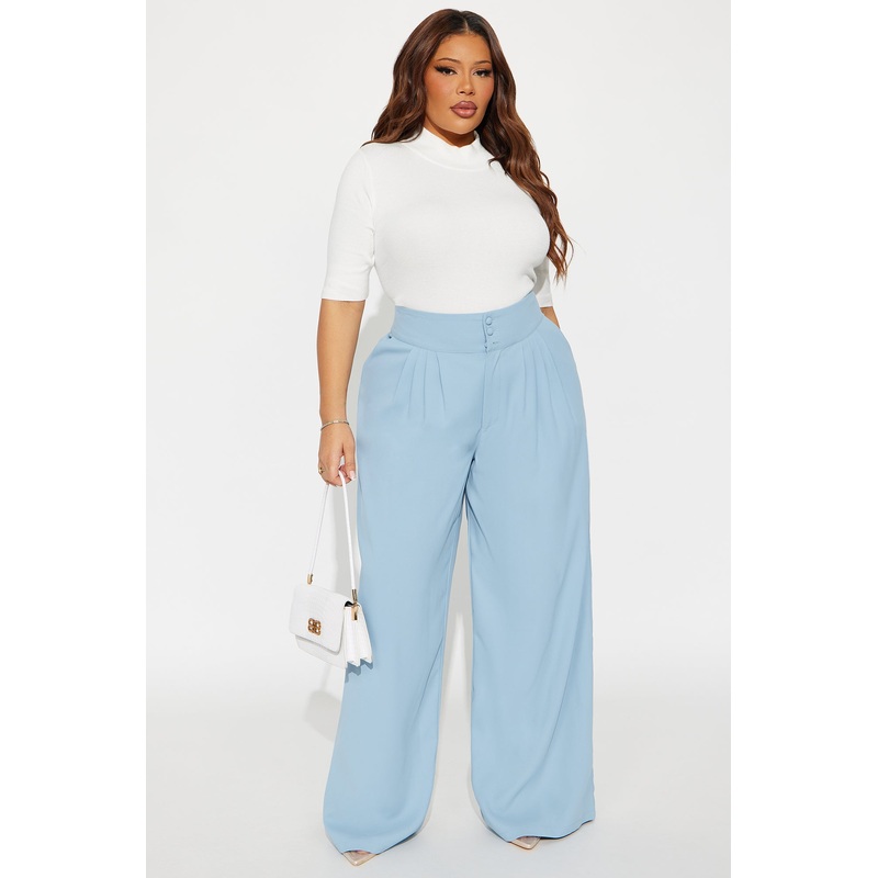 Clarabelle Wide Leg Crepe Trousers 33 – Slate Blue
