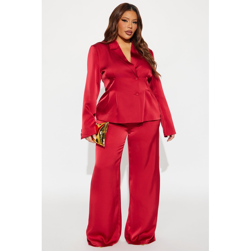 Executive Energy Satin Blazer Pant Set – Red