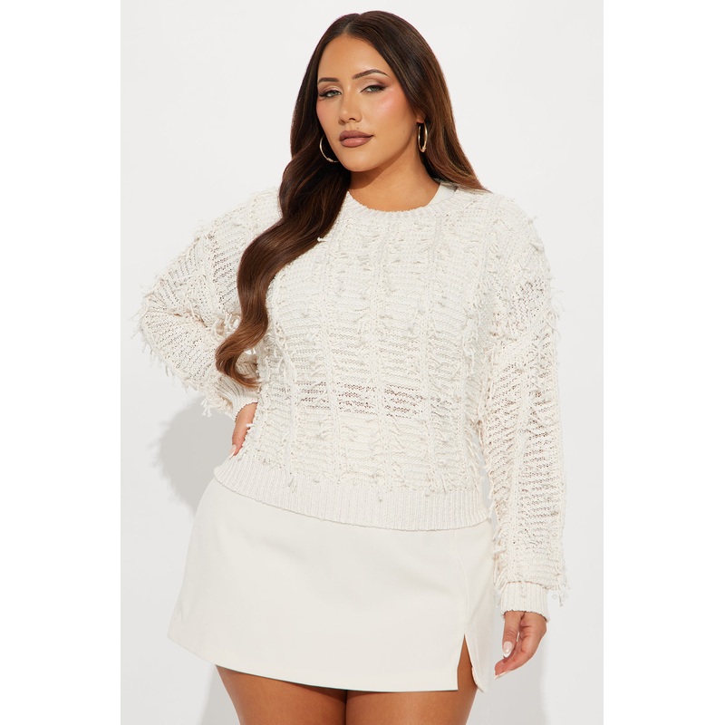 Fringe With Benefits Long Sleeve Pullover Sweater – Ivory