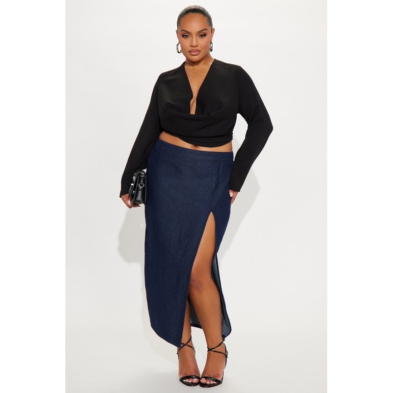 Iris Slit Denim Maxi Skirt – Rinse Blue Wash