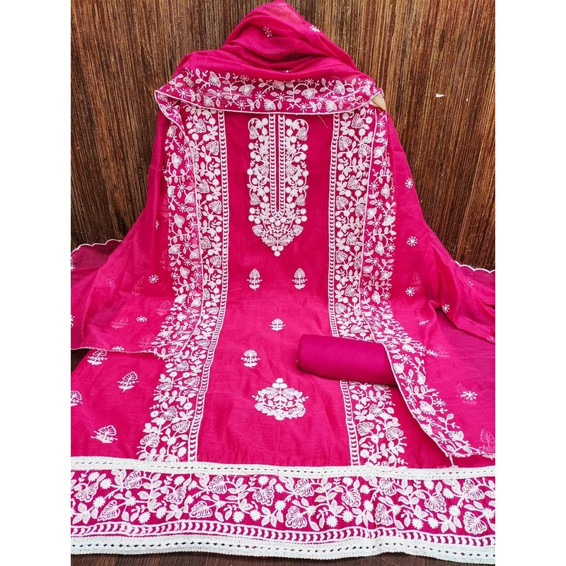 KALINI Embroidered Art Silk Unstitched Dress Material