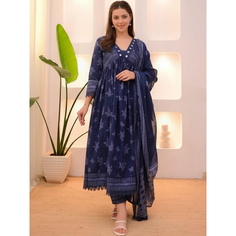 KALINI Women Ethnic Motifs Printed Empire Kurta with Trousers & With Dupatta