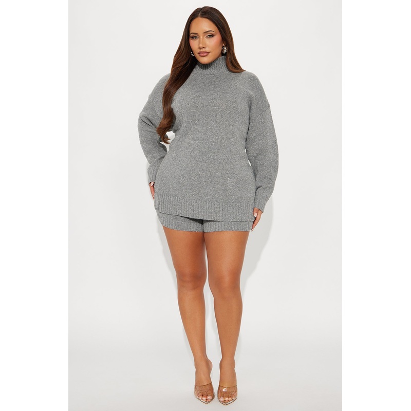 Kristen Sweater Turtle Neck Short Set – Grey