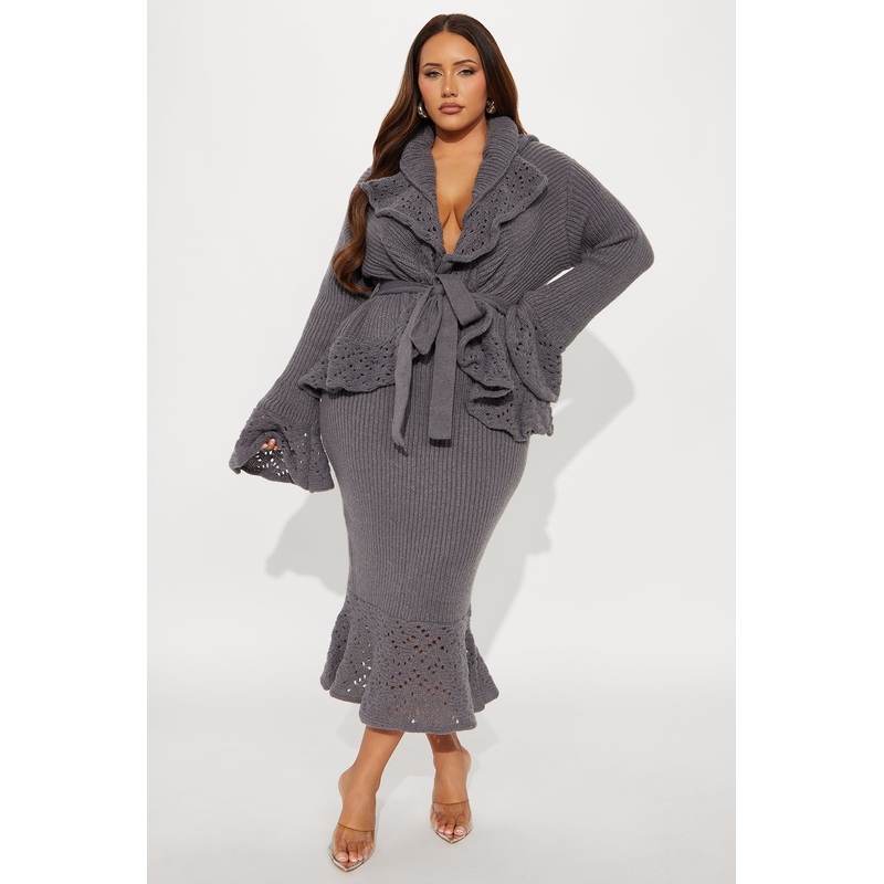 Martie Ruffle Sweater Maxi Skirt Set – Dark Grey