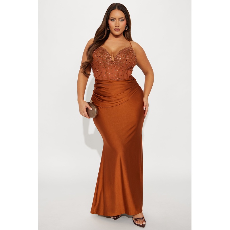 Players Charm Embellished Maxi Gown – Brown