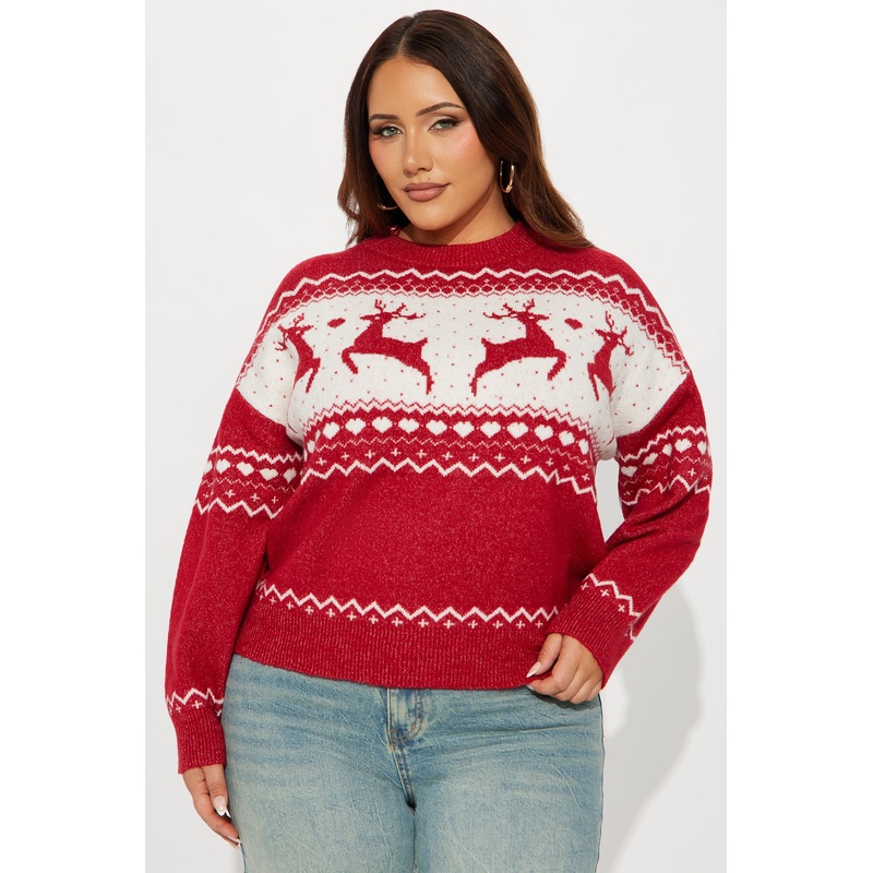 Reindeer Kisses Christmas Sweater – Red/combo