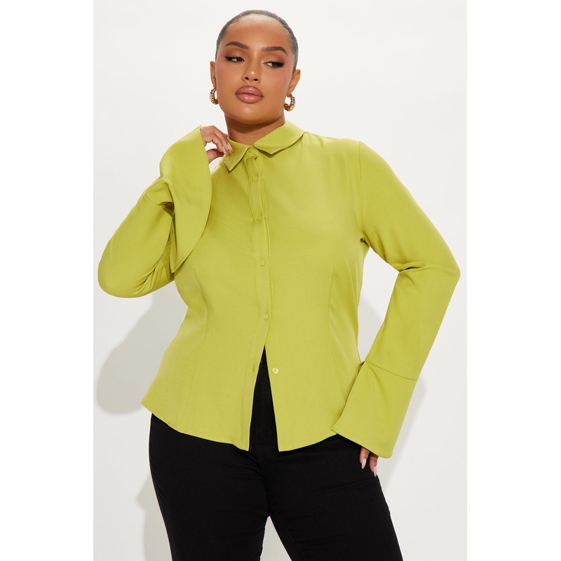 Set For Life Bell Sleeve Shirt – Chartreuse