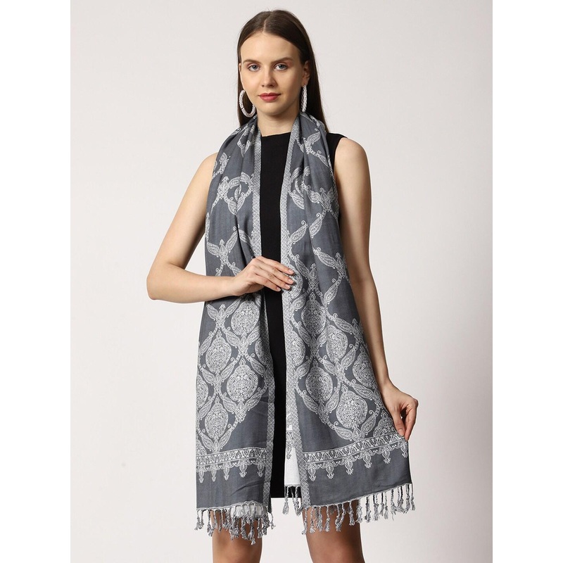 SWI Stylish Tasselled Paisley Woven Design Woollen Stole
