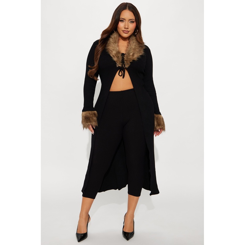 The Grand Entrance Ribbed Open Full Length Cardigan Sweater – Black/combo