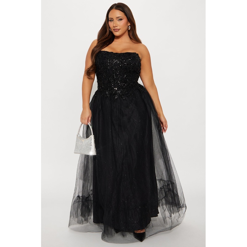 Timeless Charm Glitter Gown – Black