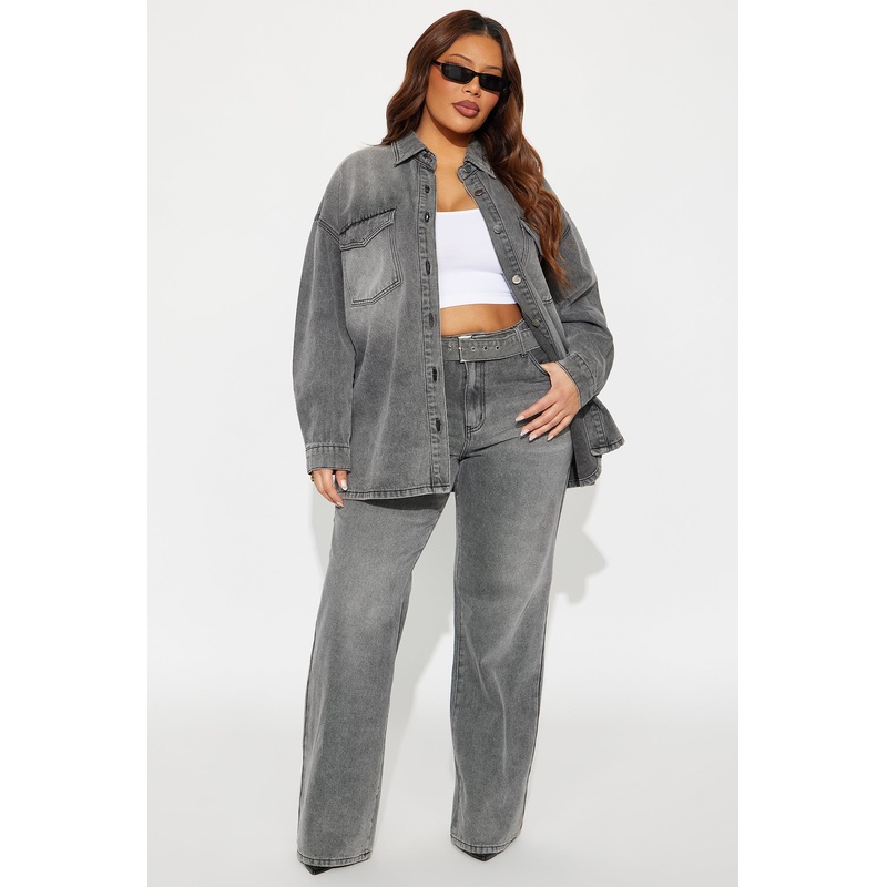 Willow Washed Denim Pant Set – Acid Wash Grey