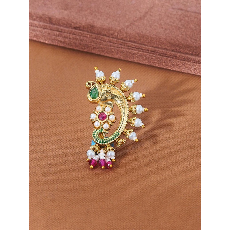 Adwitiya Collection Gold-Plated Stone & Lord Ganesha Design Nath