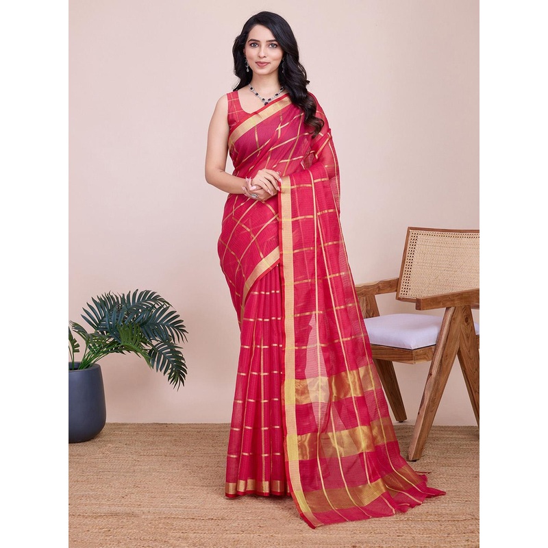 AMRUTKALA SAREES Checked Silk Blend Saree