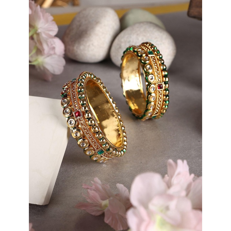 ANIKAS CREATION Set Of 2 Gold-Plated CZ Stone Studded Bangles
