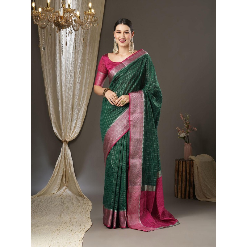 Anouk Checked Woven Design Zari Taant Saree
