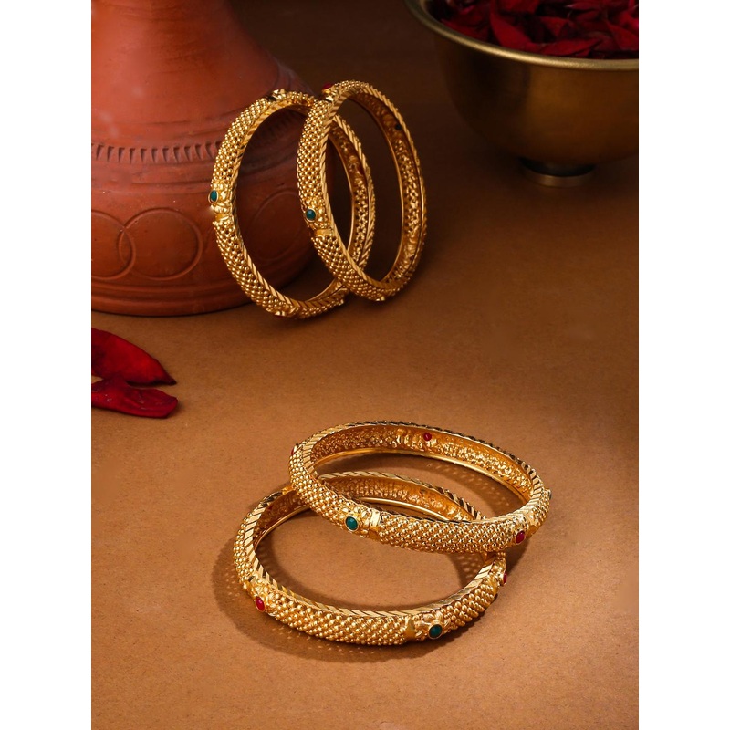 Anouk Set of 4 Gold Plated Kundan Studded Bangles