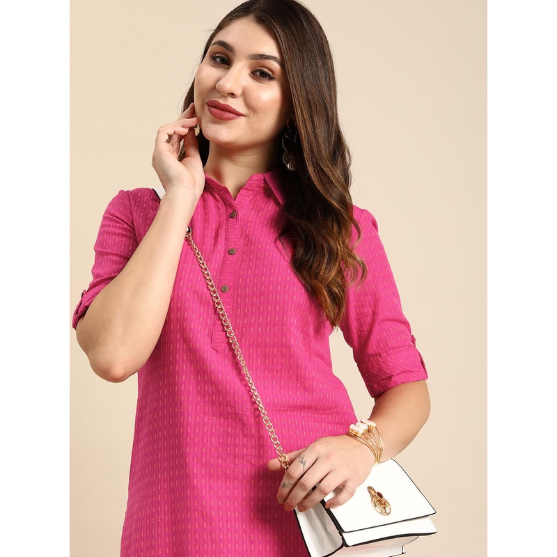 Anouk Women Striped Dobby Cotton Kurta